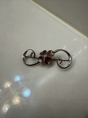 Antique sterling Silver dogwood Scroll Brooch - Silver Flower Pin